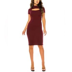 Maroon Bodycon Short Sleeve Midi Dress
